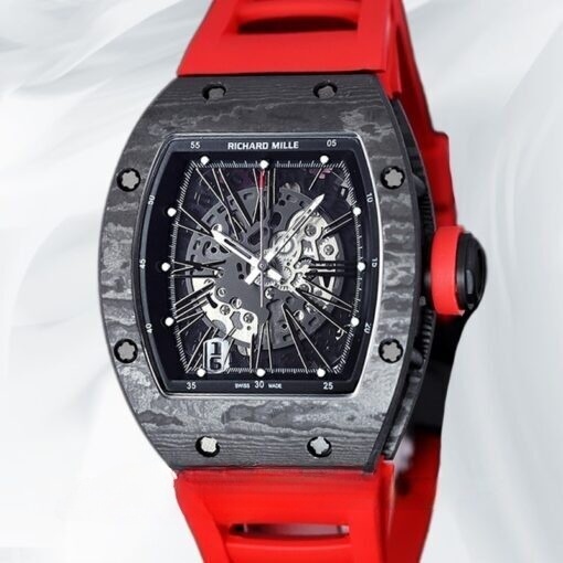 Richard Mille RM 010 Automatic Men Carbon Fiber Transparent Dial Rubber Band