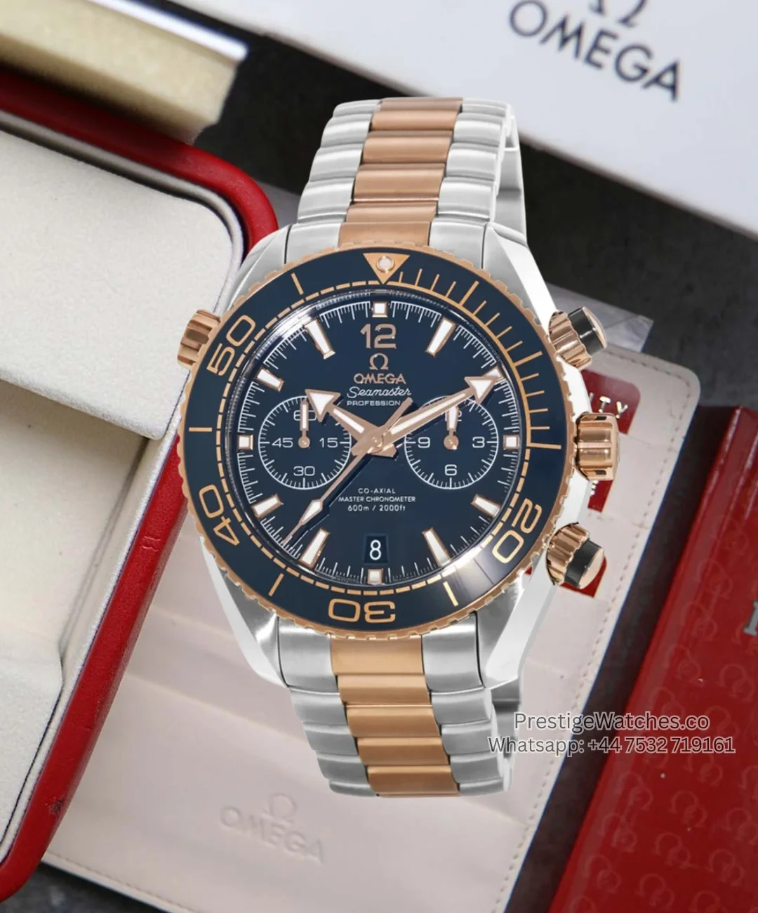 Omega Seamaster Planet Ocean Chronograph Super Clone Blue Dial Two-Tone Bracelet