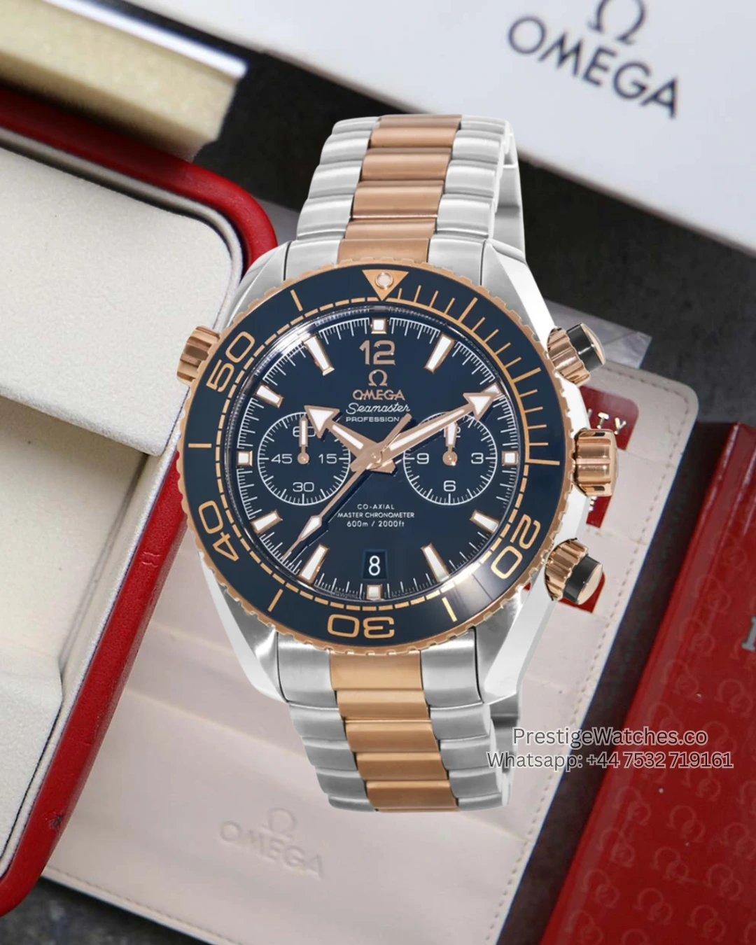 Omega Seamaster Planet Ocean Chronograph Super Clone Blue Dial Two-Tone Bracelet