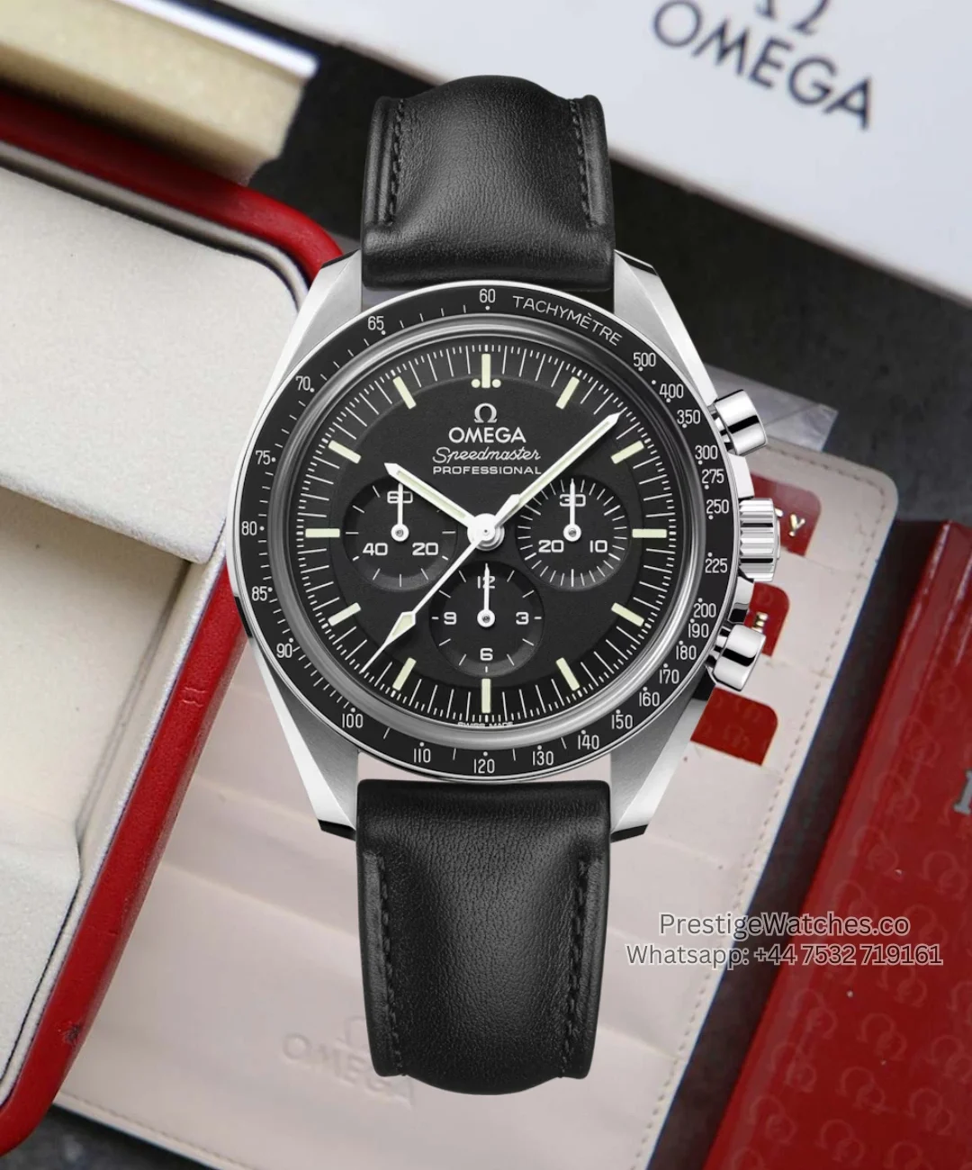 Omega Speedmaster Moonwatch Super Clone Black Leather Strap