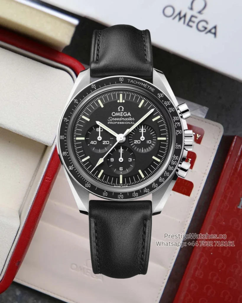Omega Speedmaster Moonwatch Super Clone Black Leather Strap