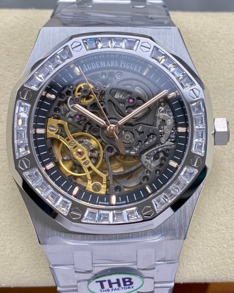 Royal Oak 41mm Openworked 15407 SS Diamonds Bezel THBF 1:1 Best Edition on SS Bracelet SA3132 V3 (Free Sprung)